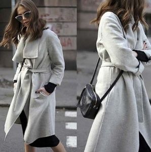 Oversized Asymmetrical Waterfall Belted Wrap Coat